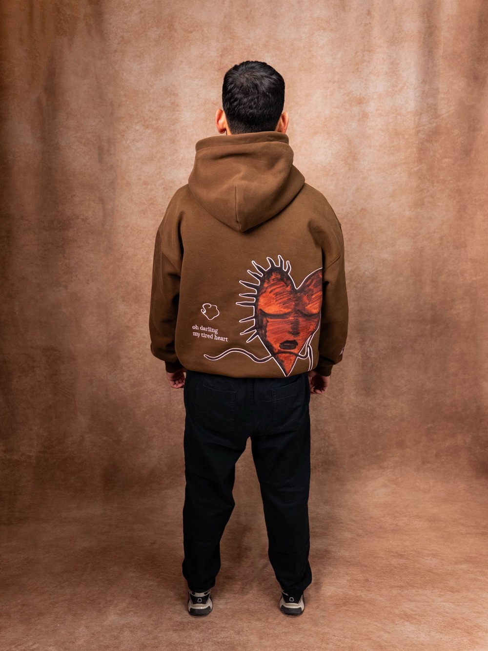 Men's Brown Graphic Hoodie with Heart Back Print